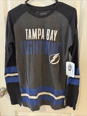 Champion Tampa Bay Lightning Long Sleeve Tee - Black & Charcoal with Blue